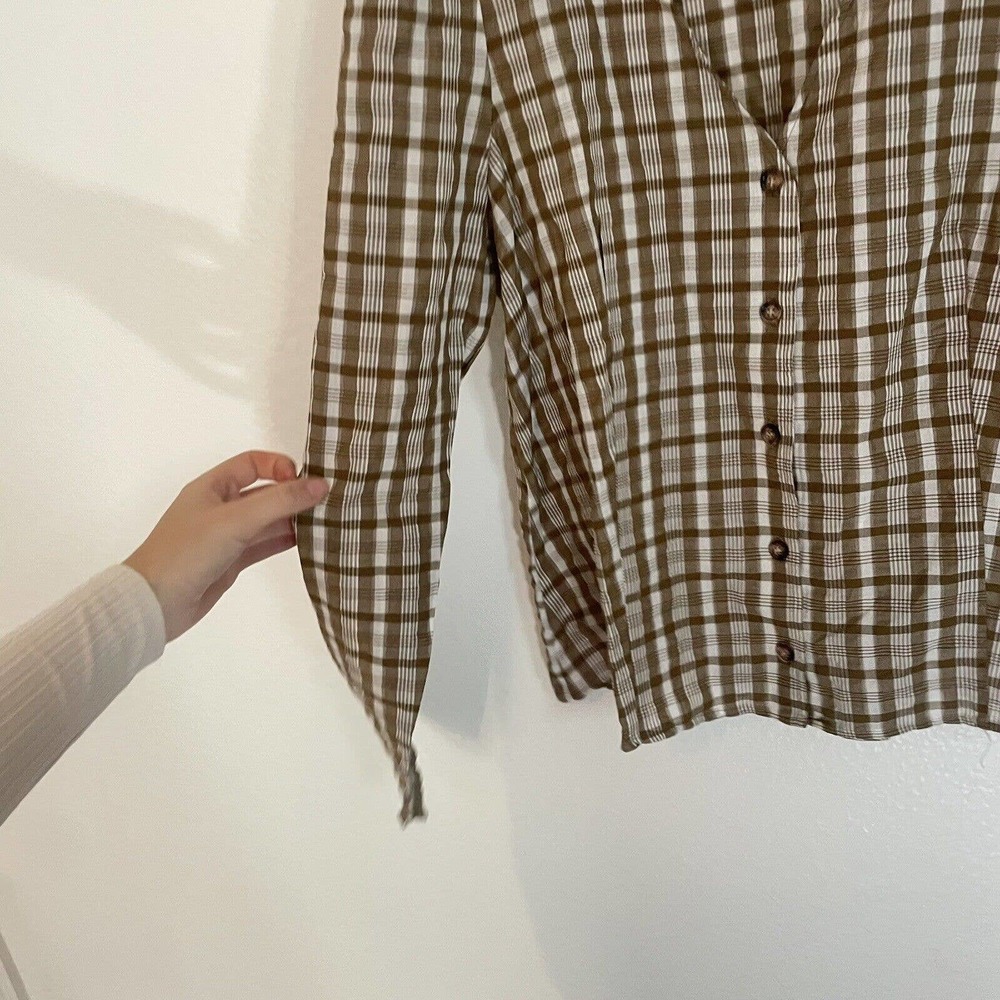 NEW Madewell Women's Westover Top Sandown Plaid Brown Size 8 Long Sleeve Neutral - Picture 4 of 13